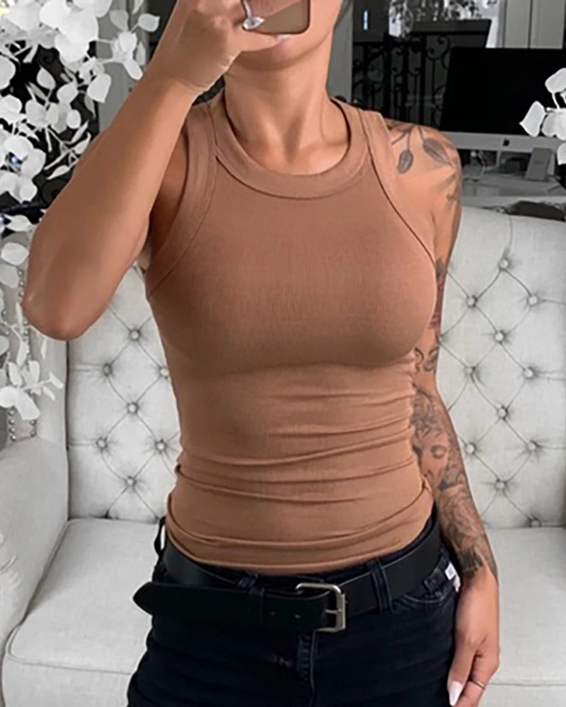 Camiseta sin mangas con cuello redondo