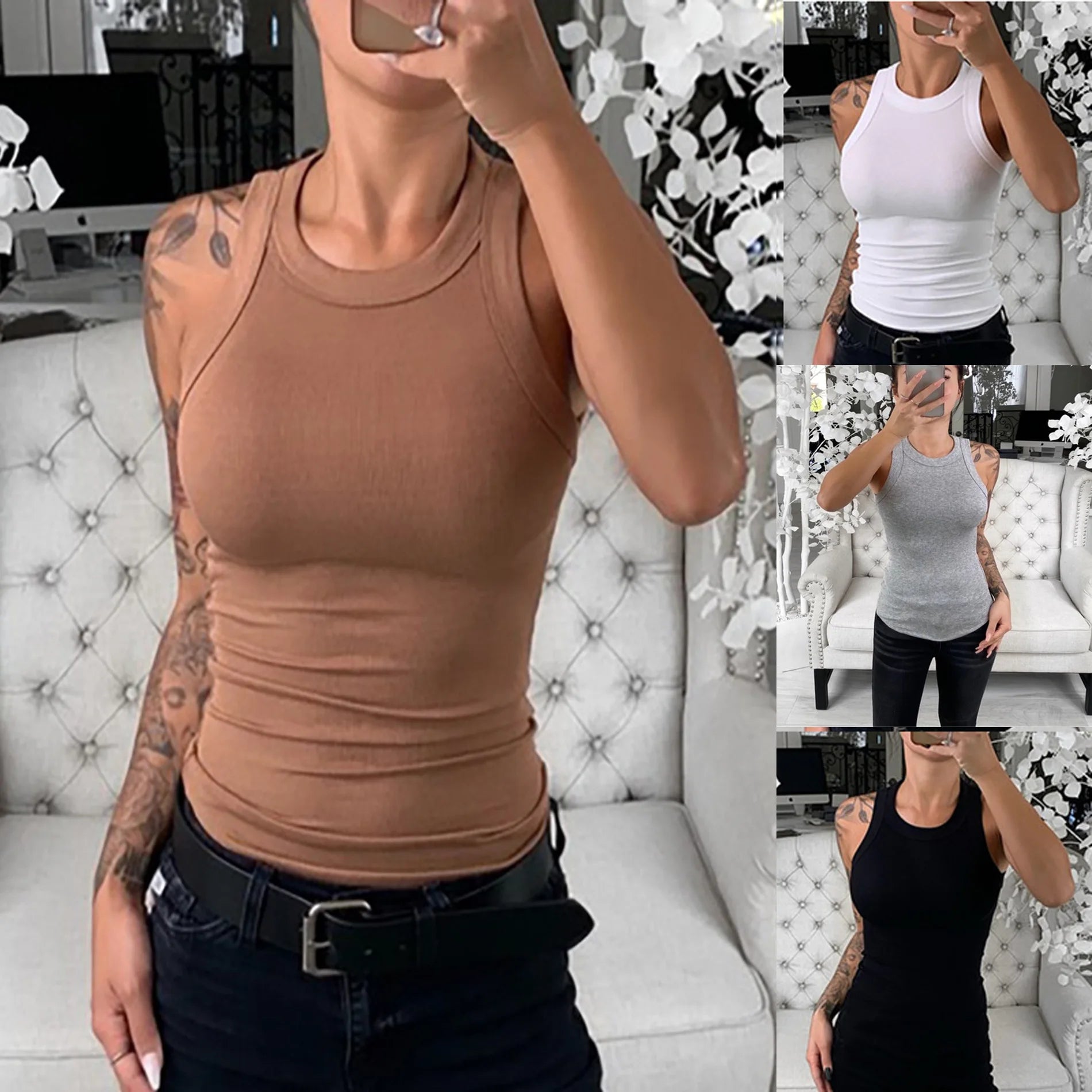 Camiseta sin mangas con cuello redondo