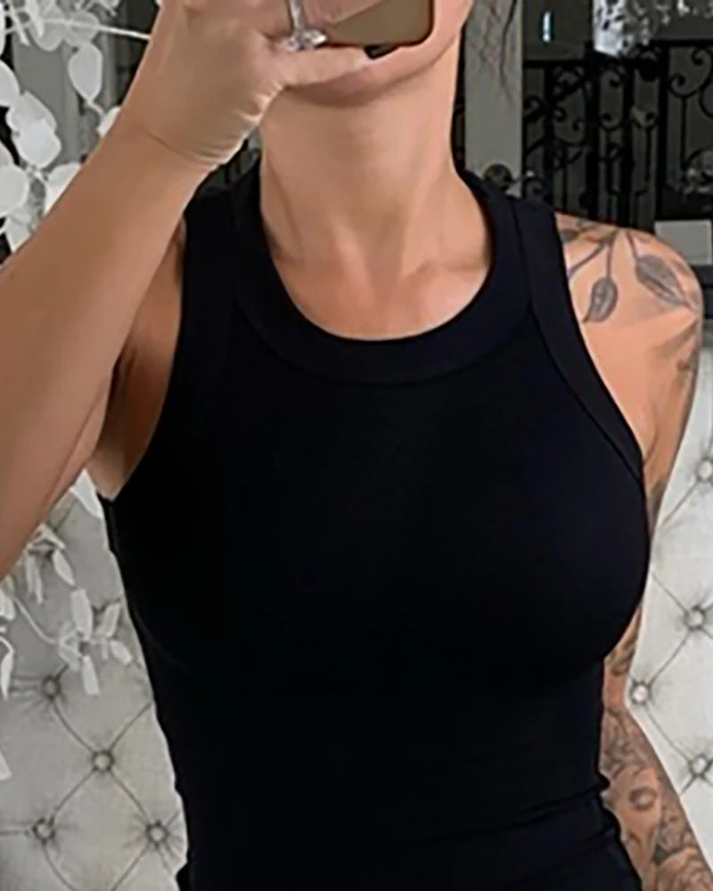 Camiseta sin mangas con cuello redondo