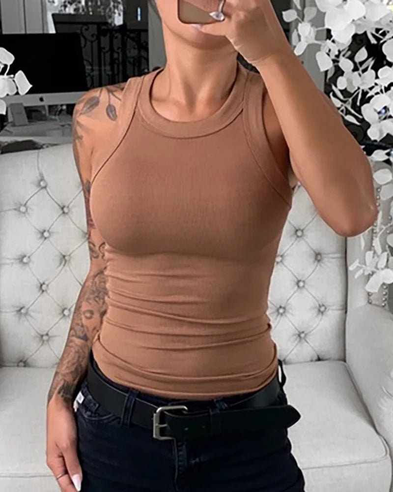 Camiseta sin mangas con cuello redondo