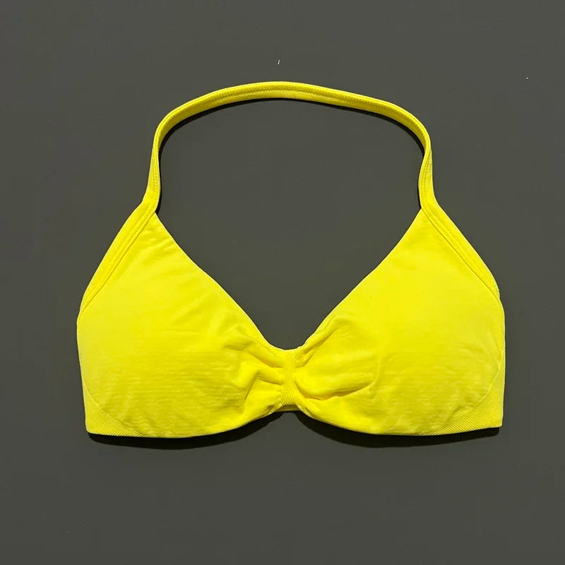 EASYFIT Strappy Bra Gym Top Women High Support Thin Strap Halter Sports Seamless Bras Scrunch Push-up Workout Yoga Tank Tops