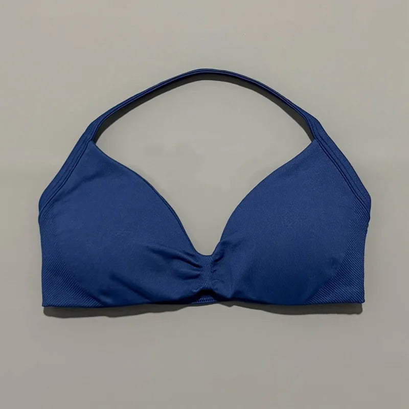 EASYFIT Impact Strappy Bra Gym Top Women High Support Thin Strap Halter Sports Seamless Bras Scrunch Push-up Workout Yoga Tanks