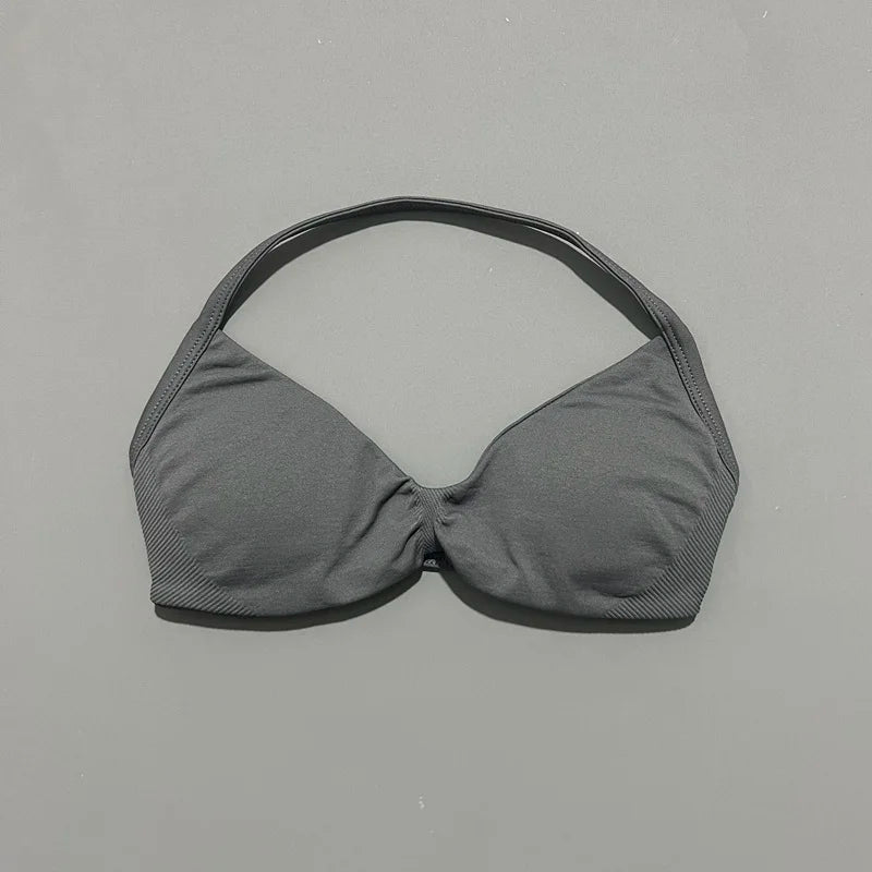EASYFIT Impact Strappy Bra Gym Top Women High Support Thin Strap Halter Sports Seamless Bras Scrunch Push-up Workout Yoga Tanks