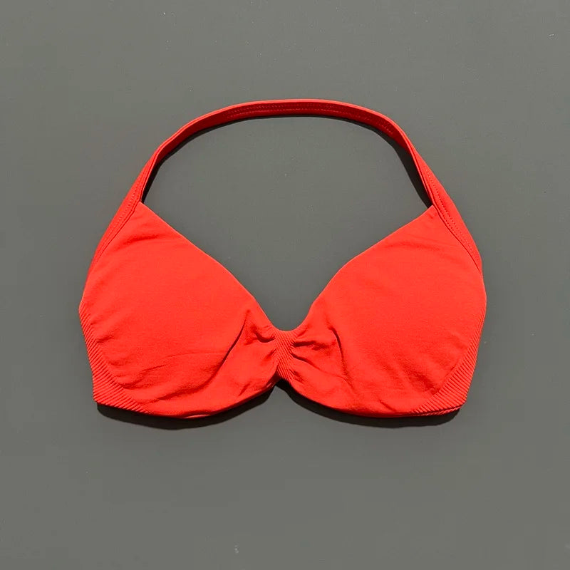 EASYFIT Impact Strappy Bra Gym Top Women High Support Thin Strap Halter Sports Seamless Bras Scrunch Push-up Workout Yoga Tanks