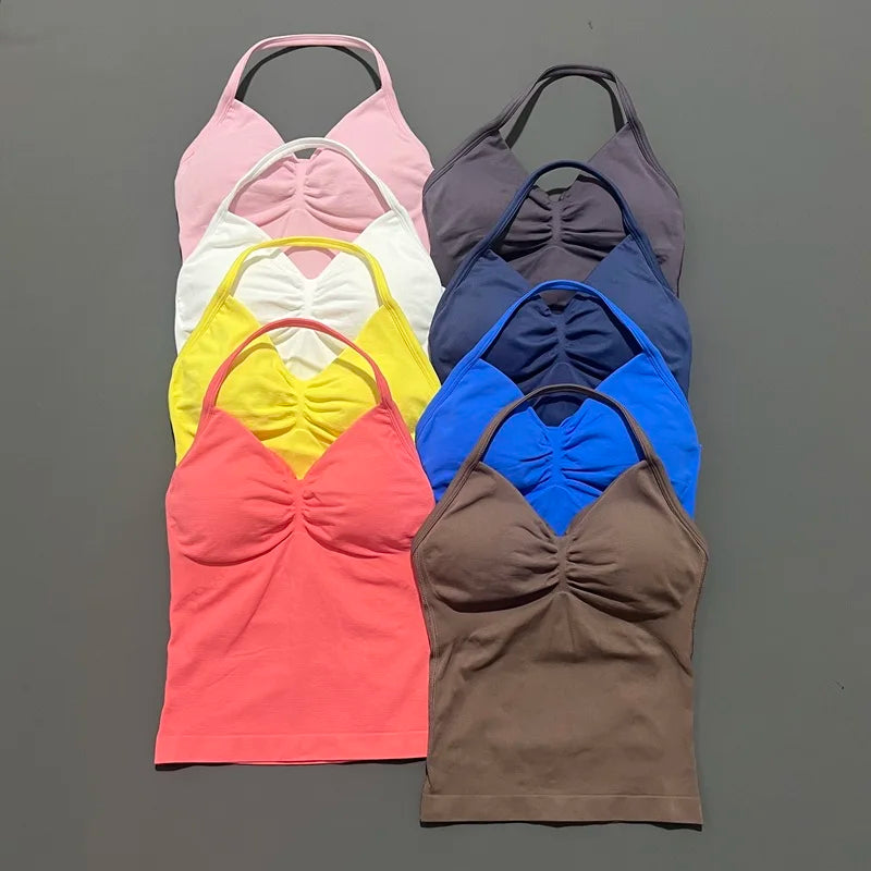 EASYFIT Impact Longline Strappy Top Sports Yoga Vest Women Fitness Tank Top Gym Beautiful Open Back Bra Running Workout Halter