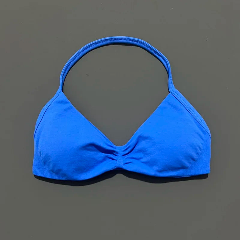 EASYFIT Impact Strappy Bra Gym Top Women High Support Thin Strap Halter Sports Seamless Bras Scrunch Push-up Workout Yoga Tanks