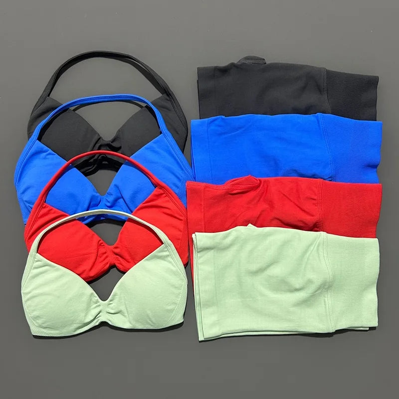 2 Piece Sport Set Women Seamless Yoga Tank Bra High Waist Scrunch Bum Gym Shorts Sets Fitness Running Workout Suit