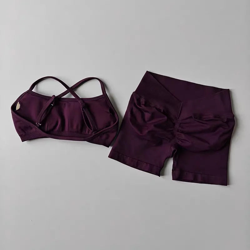 EASYFIT 2-Piece Yoga Suit Seamless Fitness Suit Gym Clothes Sports Bra Impact Shorts Set Workout Set Gym Outfit