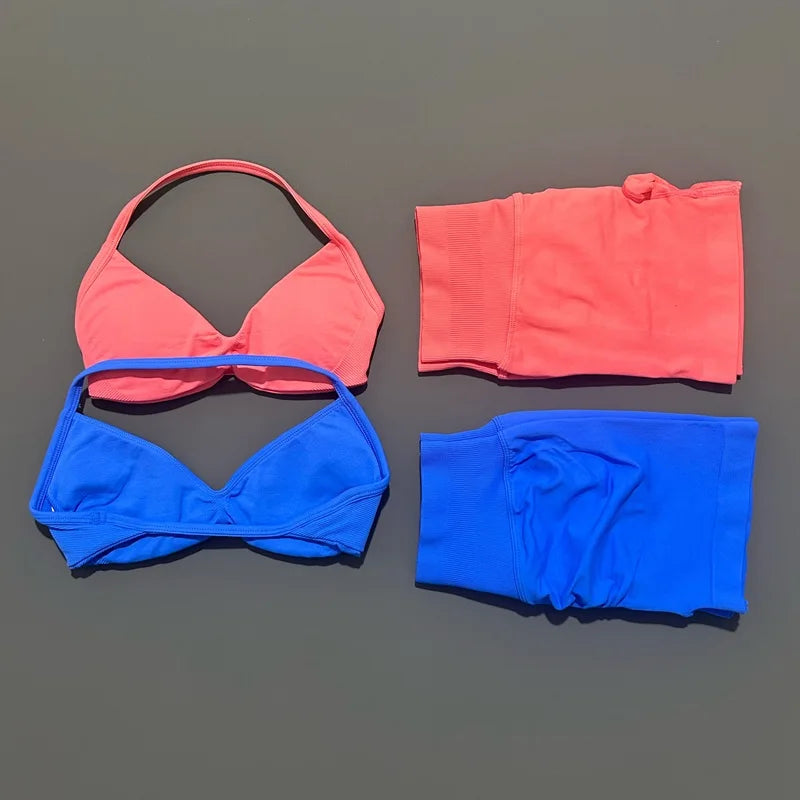2 Piece Sport Set Women Seamless Yoga Tank Bra High Waist Scrunch Bum Gym Shorts Sets Fitness Running Workout Suit