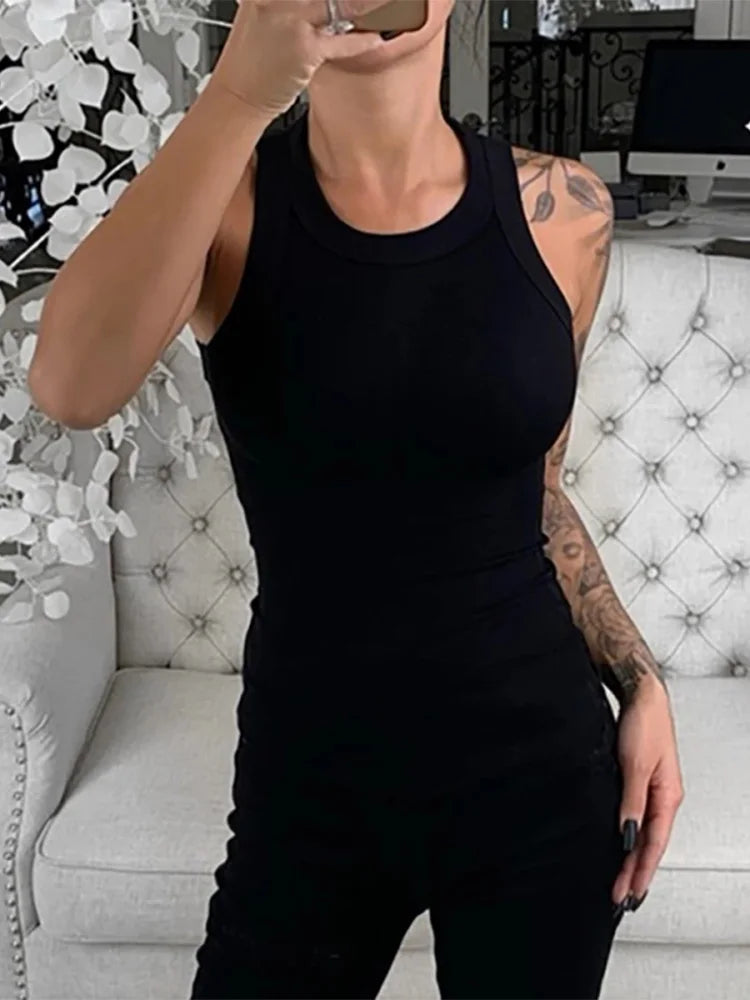 Camiseta sin mangas con cuello redondo