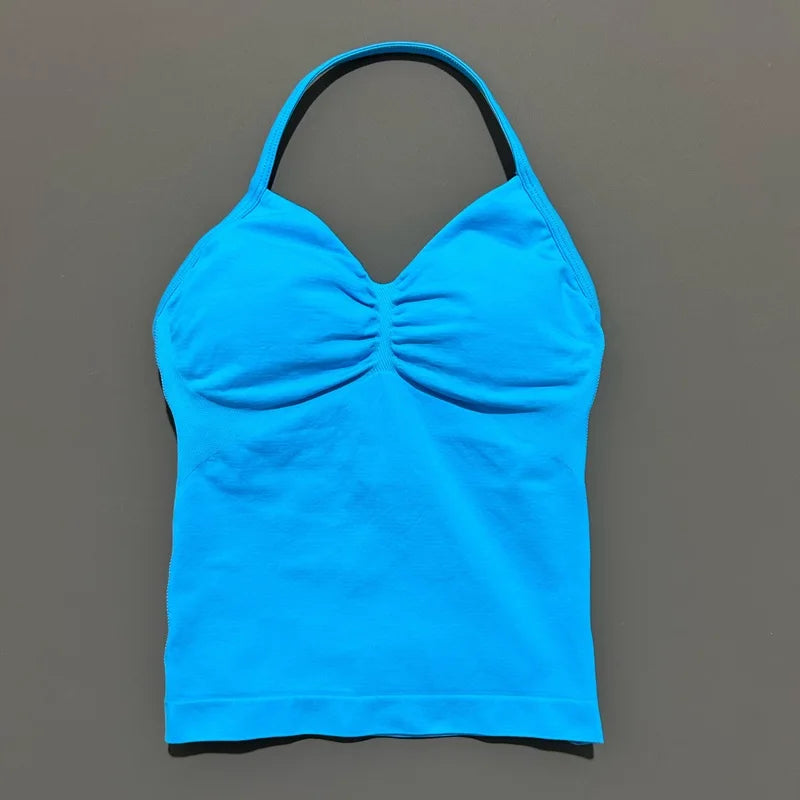 EASYFIT Impact Longline Strappy Top Sports Yoga Vest Women Fitness Tank Top Gym Beautiful Open Back Bra Running Workout Halter