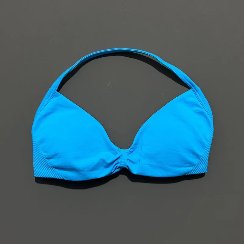 EASYFIT Impact Strappy Bra Gym Top Women High Support Thin Strap Halter Sports Seamless Bras Scrunch Push-up Workout Yoga Tanks