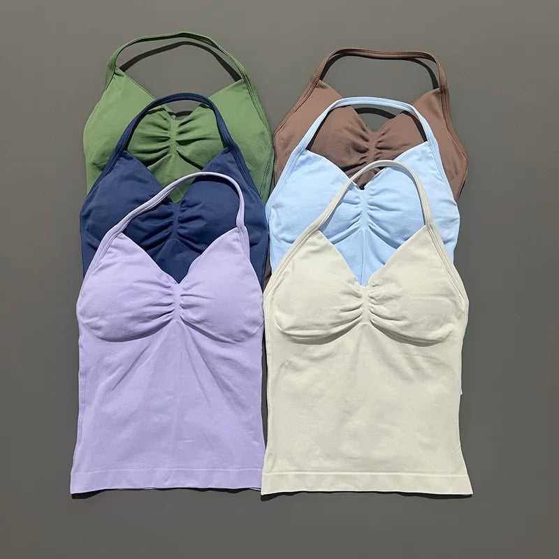 EASYFIT Impact Longline Strappy Top Sports Yoga Vest Women Fitness Tank Top Gym Beautiful Open Back Bra Running Workout Halter