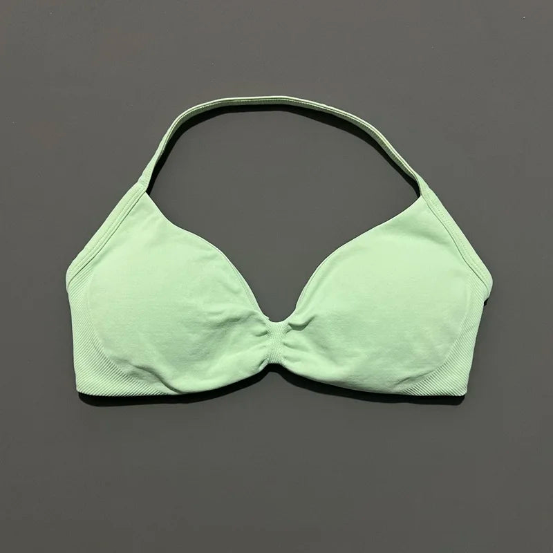 EASYFIT Impact Strappy Bra Gym Top Women High Support Thin Strap Halter Sports Seamless Bras Scrunch Push-up Workout Yoga Tanks
