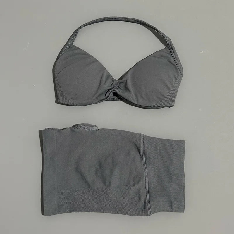2 Piece Sport Set Women Seamless Yoga Tank Bra High Waist Scrunch Bum Gym Shorts Sets Fitness Running Workout Suit