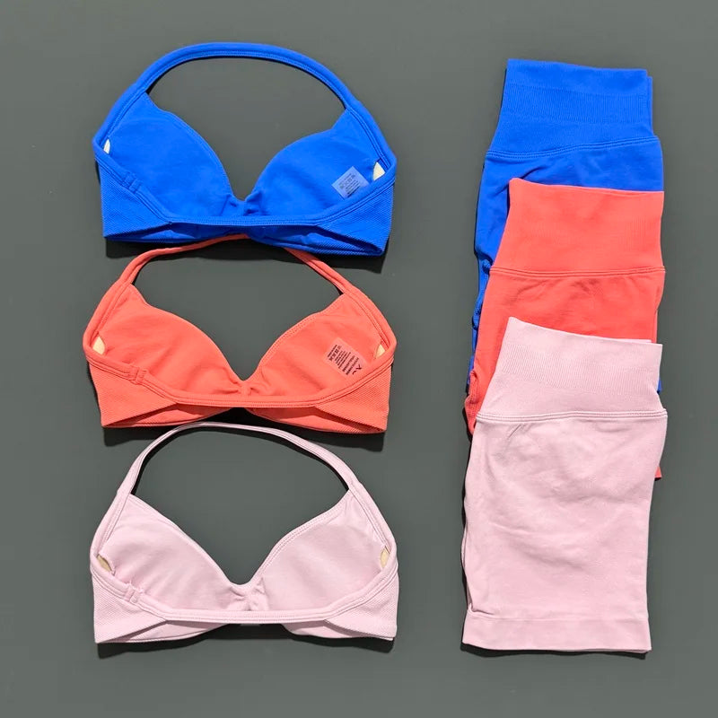 2 Piece Sport Set Women Seamless Yoga Tank Bra High Waist Scrunch Bum Gym Shorts Sets Fitness Running Workout Suit
