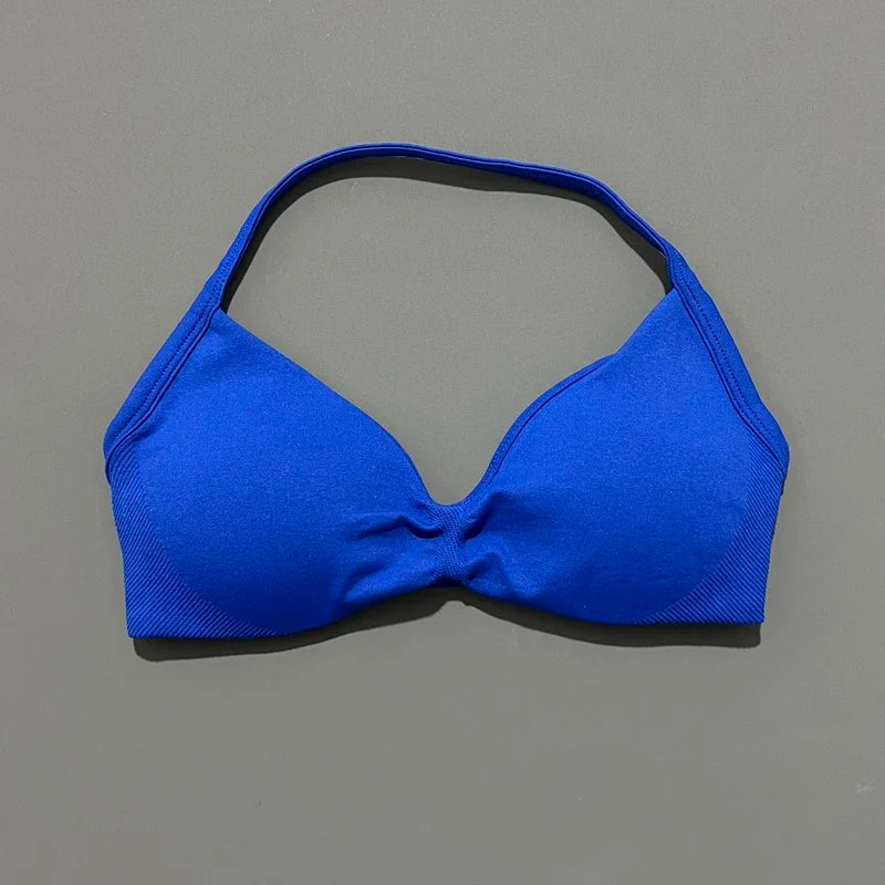 EASYFIT Strappy Bra Gym Top Women High Support Thin Strap Halter Sports Seamless Bras Scrunch Push-up Workout Yoga Tank Tops