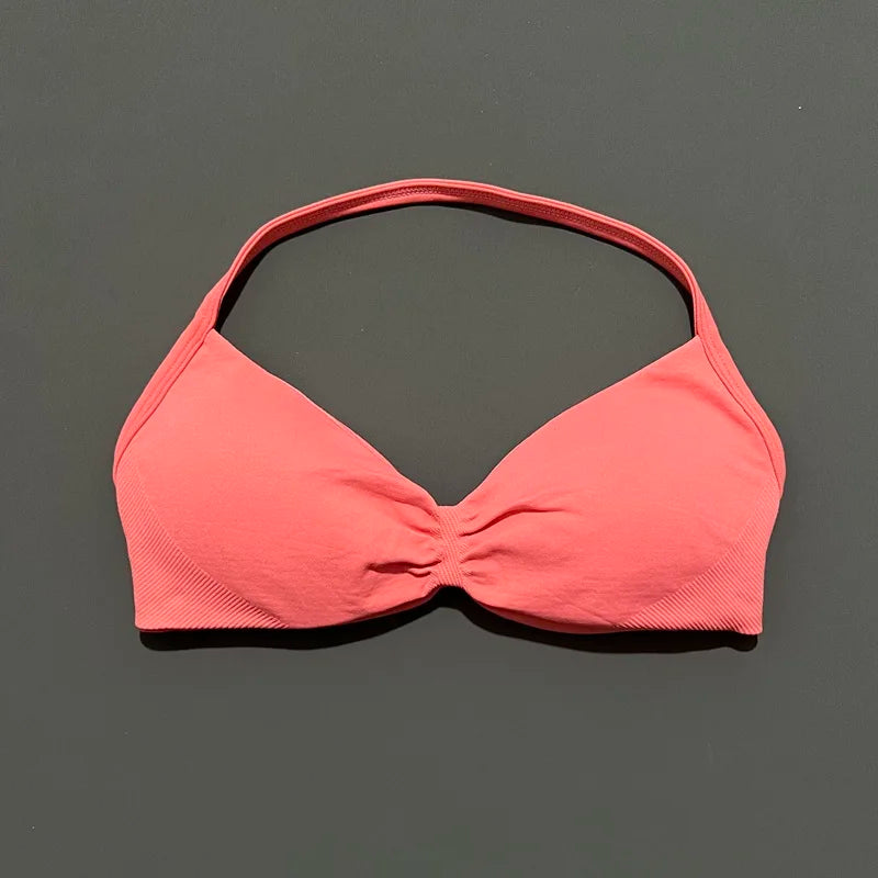 EASYFIT Impact Strappy Bra Gym Top Women High Support Thin Strap Halter Sports Seamless Bras Scrunch Push-up Workout Yoga Tanks
