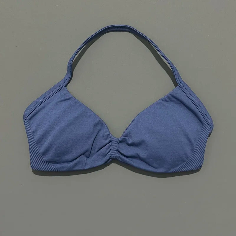 EASYFIT Impact Strappy Bra Gym Top Women High Support Thin Strap Halter Sports Seamless Bras Scrunch Push-up Workout Yoga Tanks
