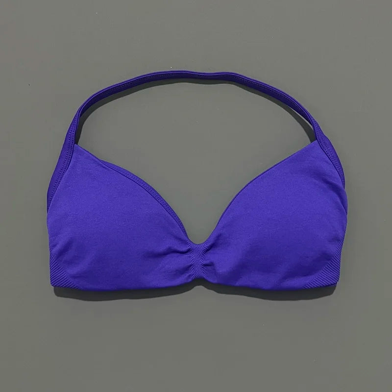 EASYFIT Impact Strappy Bra Gym Top Women High Support Thin Strap Halter Sports Seamless Bras Scrunch Push-up Workout Yoga Tanks