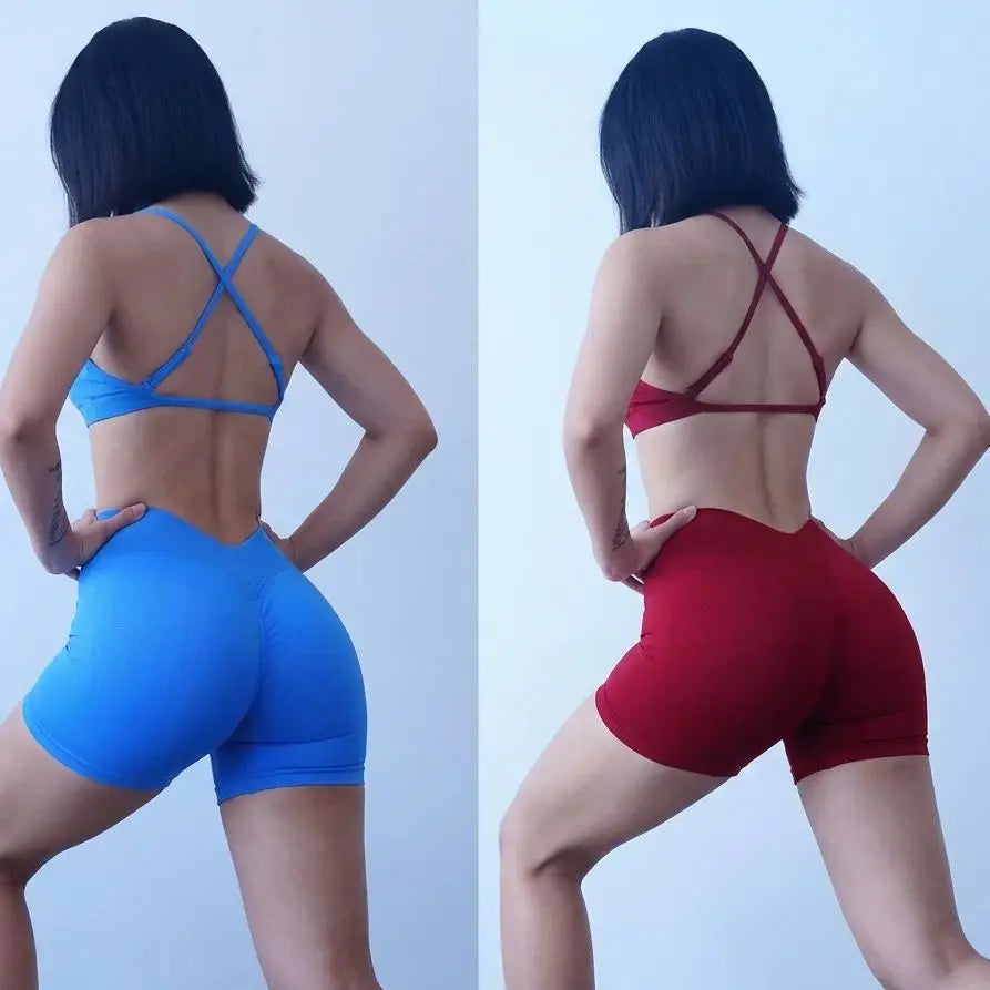 EASYFIT 2-Piece Yoga Suit Seamless Fitness Suit Gym Clothes Sports Bra Impact Shorts Set Workout Set Gym Outfit