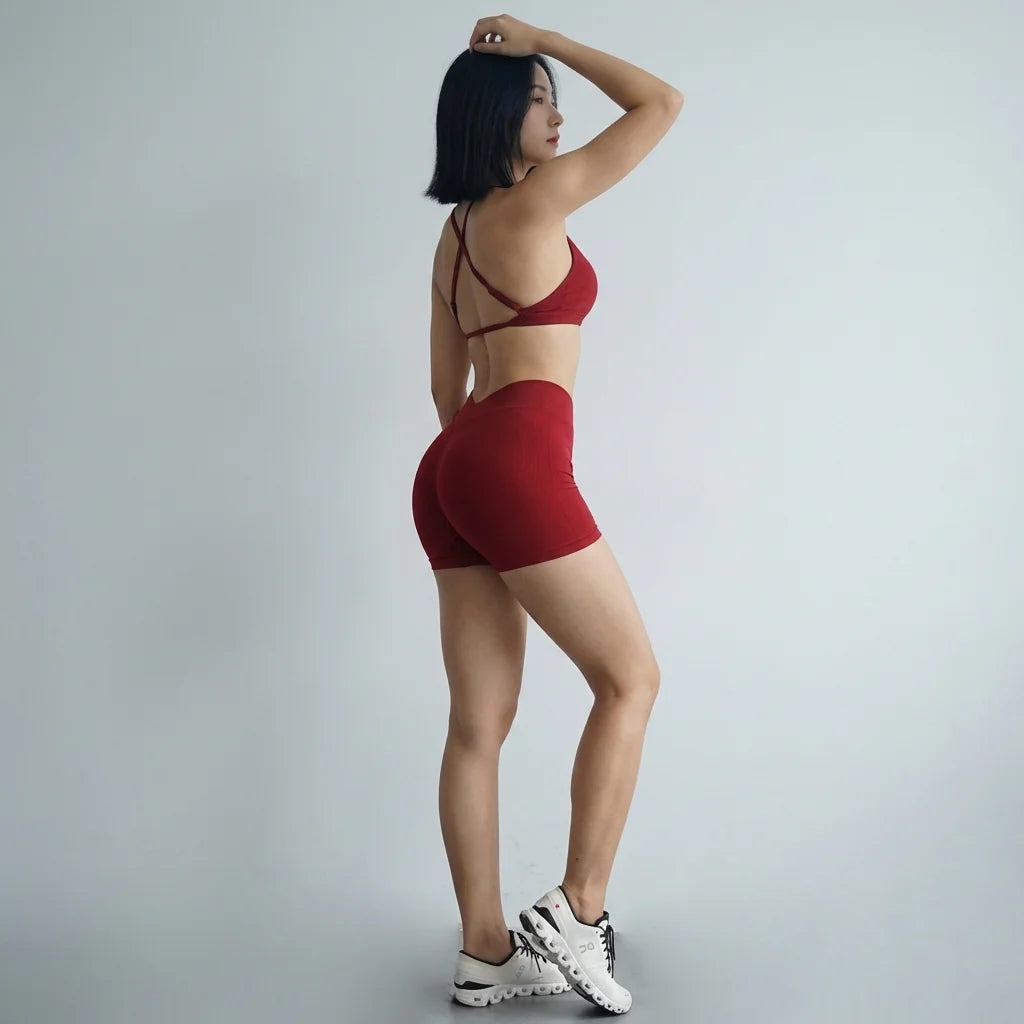 EASYFIT 2-Piece Yoga Suit Seamless Fitness Suit Gym Clothes Sports Bra Impact Shorts Set Workout Set Gym Outfit