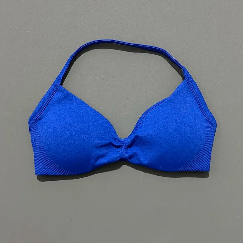 EASYFIT Impact Strappy Bra Gym Top Women High Support Thin Strap Halter Sports Seamless Bras Scrunch Push-up Workout Yoga Tanks