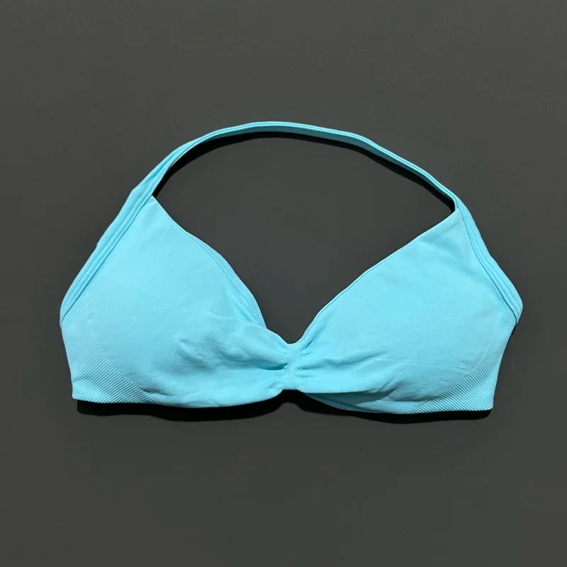 EASYFIT Strappy Bra Gym Top Women High Support Thin Strap Halter Sports Seamless Bras Scrunch Push-up Workout Yoga Tank Tops
