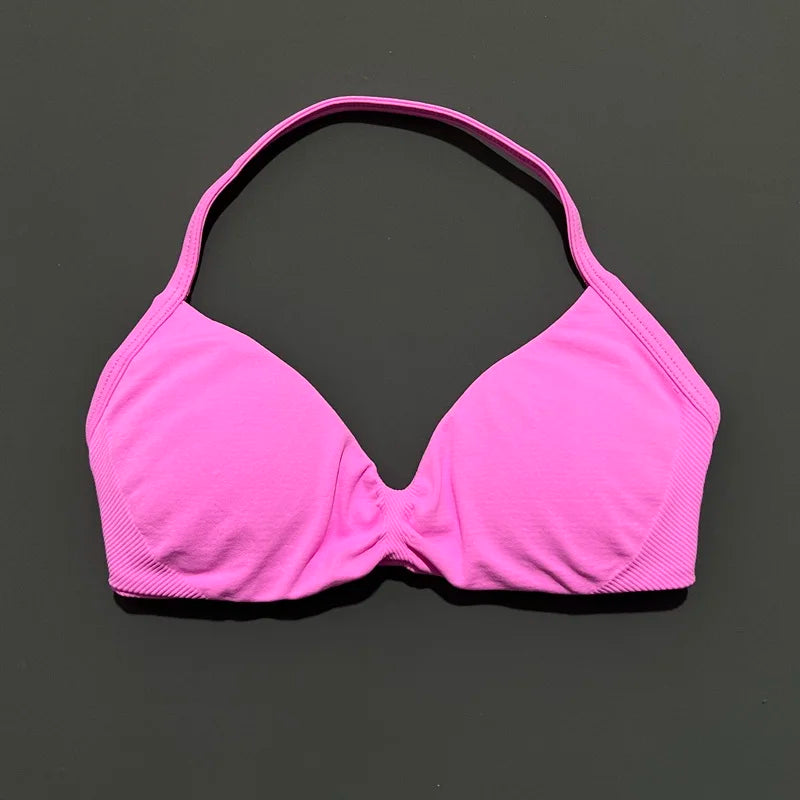 EASYFIT Impact Strappy Bra Gym Top Women High Support Thin Strap Halter Sports Seamless Bras Scrunch Push-up Workout Yoga Tanks