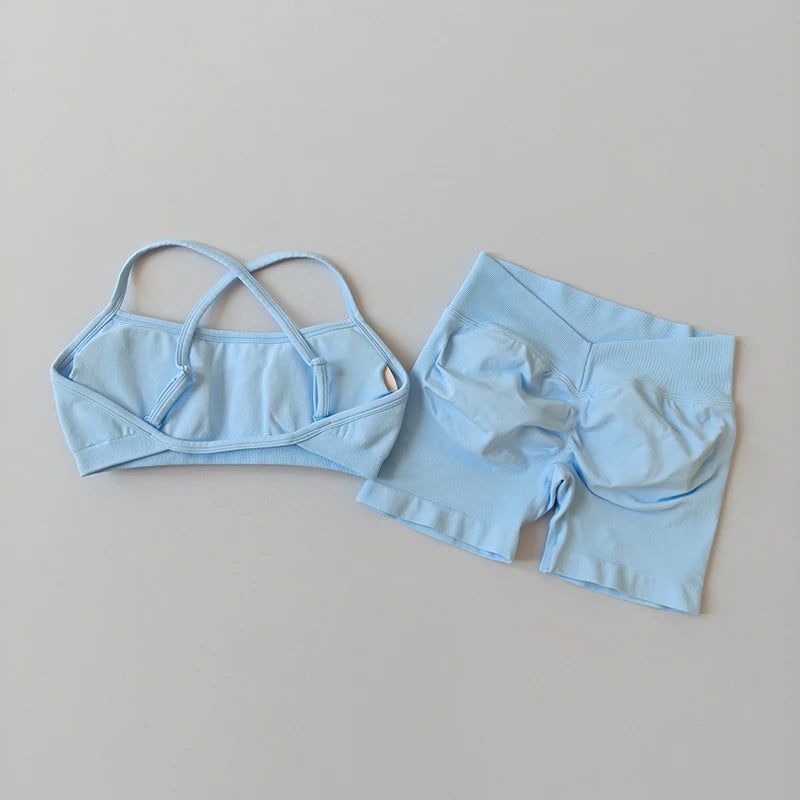 EASYFIT 2-Piece Yoga Suit Seamless Fitness Suit Gym Clothes Sports Bra Impact Shorts Set Workout Set Gym Outfit