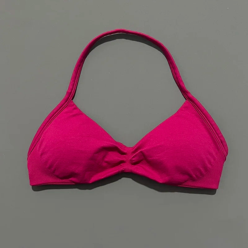 EASYFIT Strappy Bra Gym Top Women High Support Thin Strap Halter Sports Seamless Bras Scrunch Push-up Workout Yoga Tank Tops